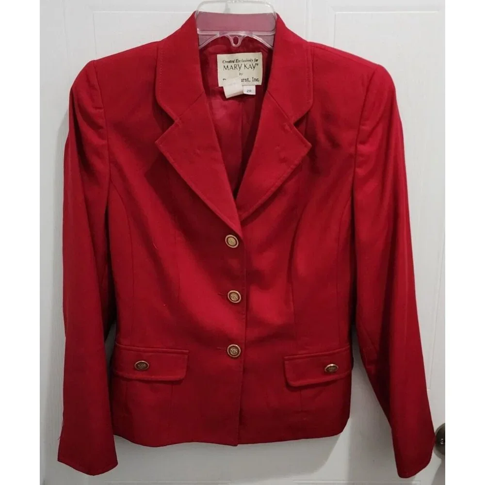 Lot of‎ 2 Mary Kay Women's Button Up Blazer Jackets Red Embroidered Size 2/2P